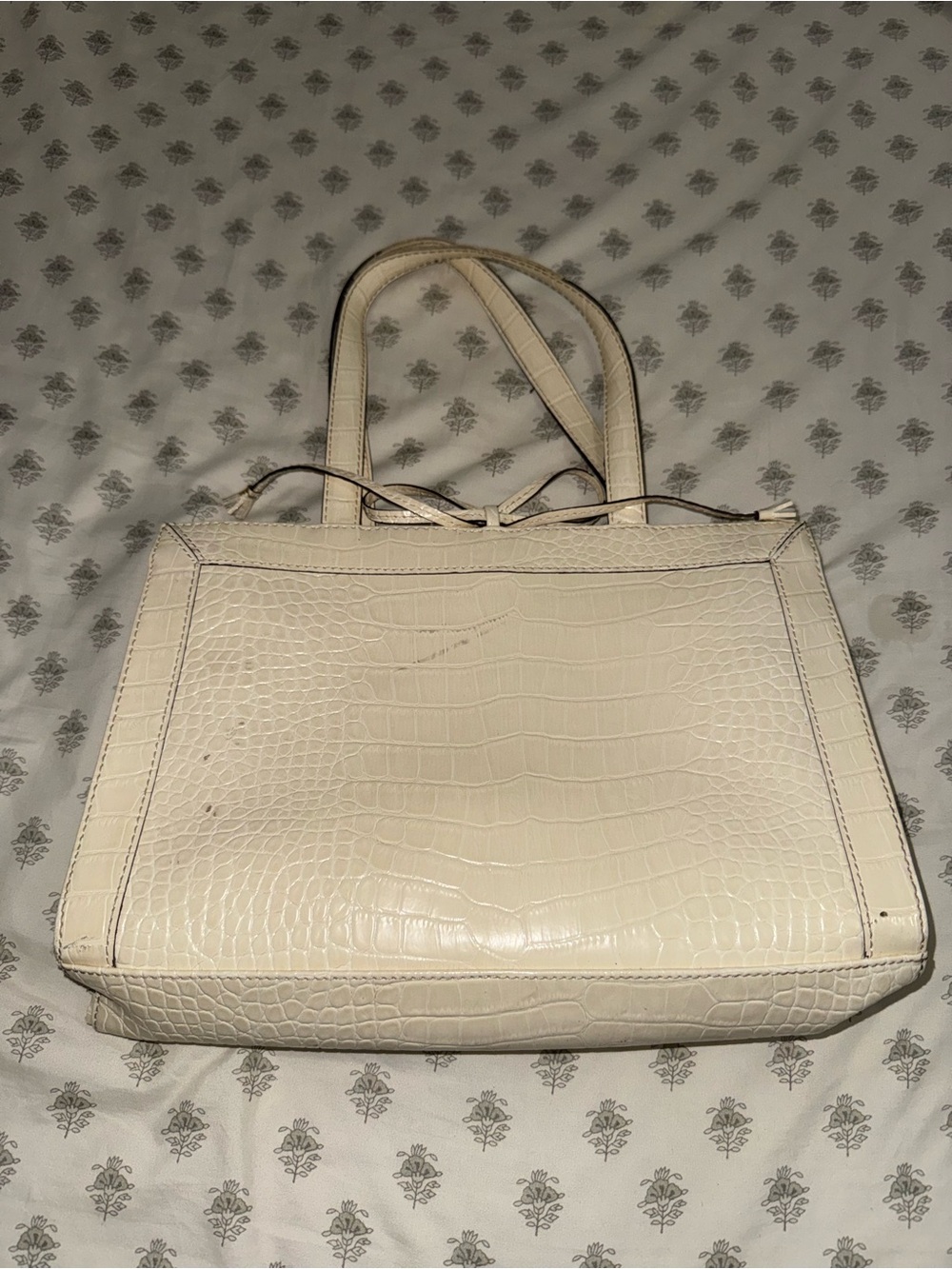 Liz Claiborne Cream Croc-Embossed Tote with Bow Detail